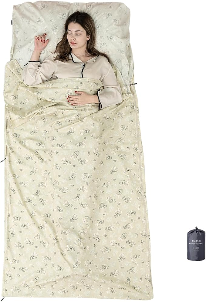 100% Cotton Sleeping Bag Liner with Full Length Zipper on 3 Sides; Single/Double Adult Sleep Sack for Travel & Camping, Multifunctional Travel Sheets (Unzipped 87”x87”) for Hotel, Lightweight