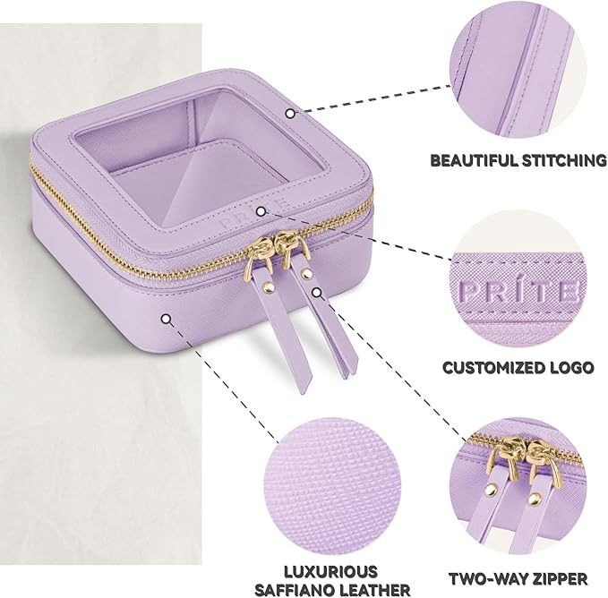 Prite Small Makeup Bag for Women Portable Clear Makeup Bag Cute Mini Waterproof Travel Cosmetic Bag with Gold Zipper for Car Essentials(Violet)