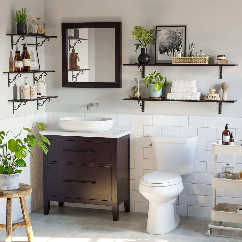 DINZI LVJ Long Wall Shelves, 31.5 Inch Large Floating Shelves Set of 2, Wide Display Shelf Wall Mounted with Brackets, Easy Hanging for Living Room, Toilet, Office, Bedroom, Espresso