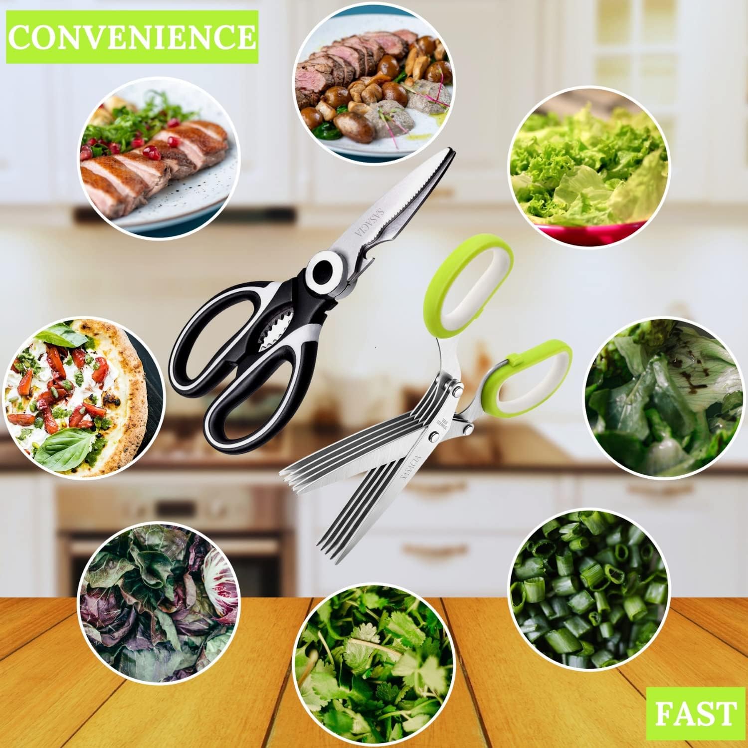 5-Blade Herb Scissors with Kitchen Shears & Peeler, Stainless Steel Multi-Use Tool for Herbs, Meat, Vegetables, Dishwasher Safe, Soft-Grip Handle