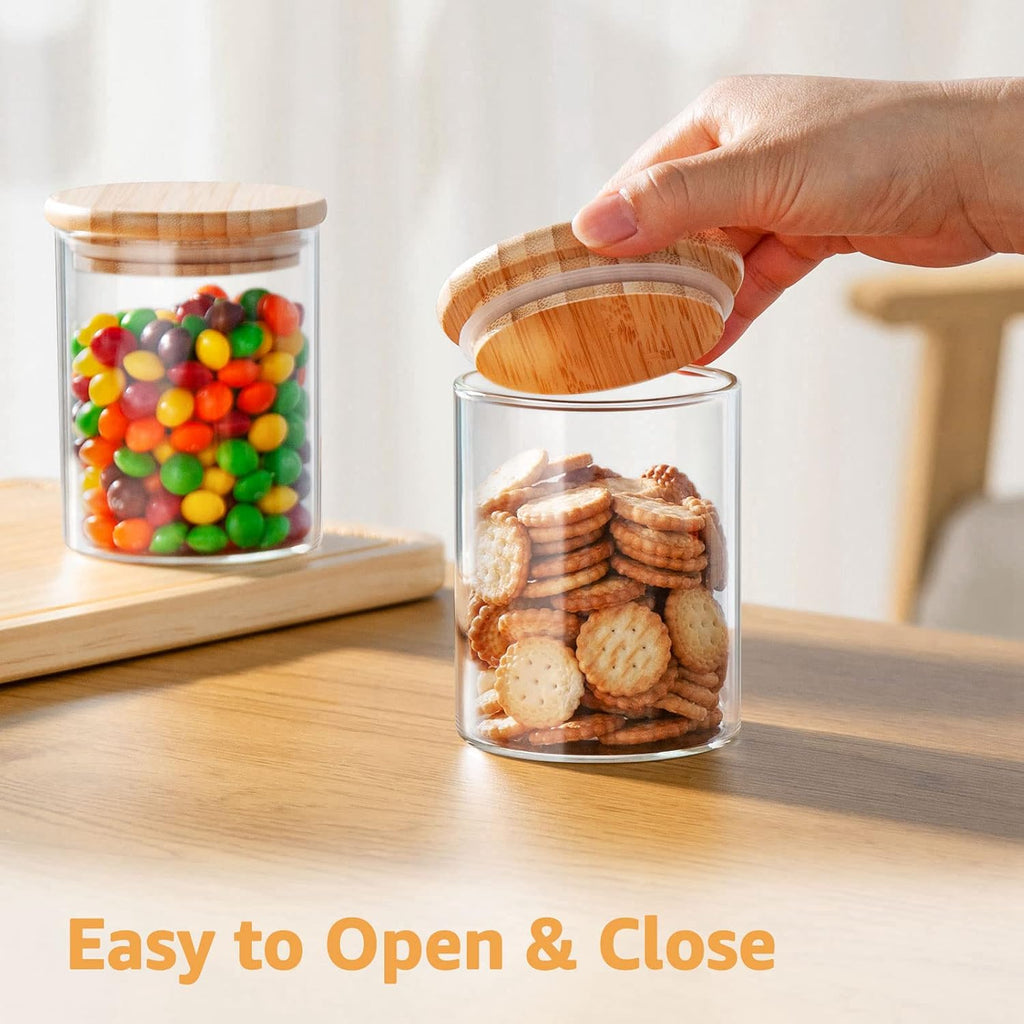 12 FL Oz Glass Jars with Bamboo Lid Set, 8Pack UPGRADE Clear Food Storage Canisters Kitchen Pantry Containers, for Spice Herb Nuts Tea Seed Seasoning Dry Foods Bean Sugar Snack Candy