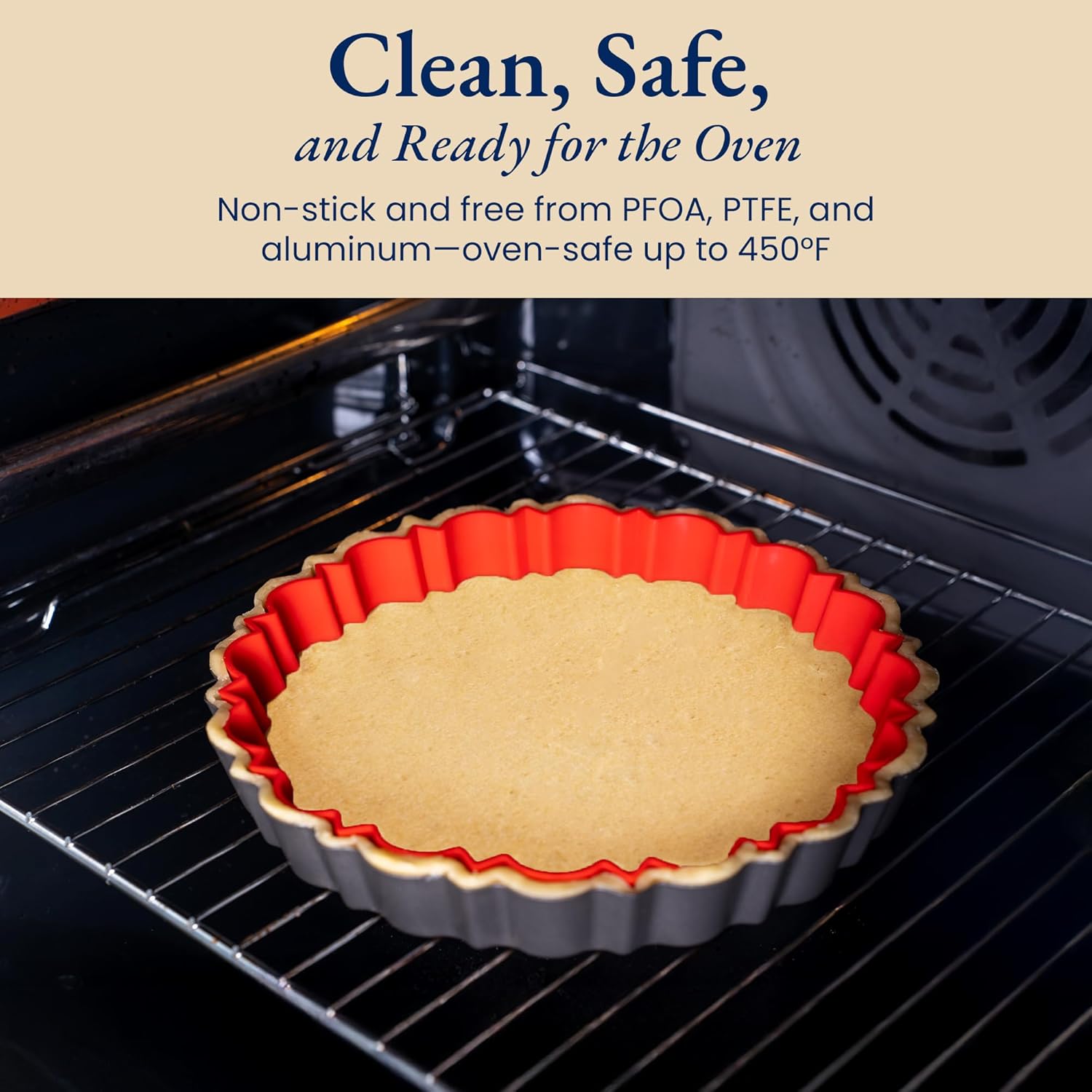 Patz&Patz Fluted Tart Pan 9 Inch Removable Bottom with Patented Silicone Crust Shaper | Nonstick Carbon Steel Quiche Baking Dish, Fruit Tart Molds for Baking, Quiche Pan & Pie Mold - PFOA & PTFE-Free