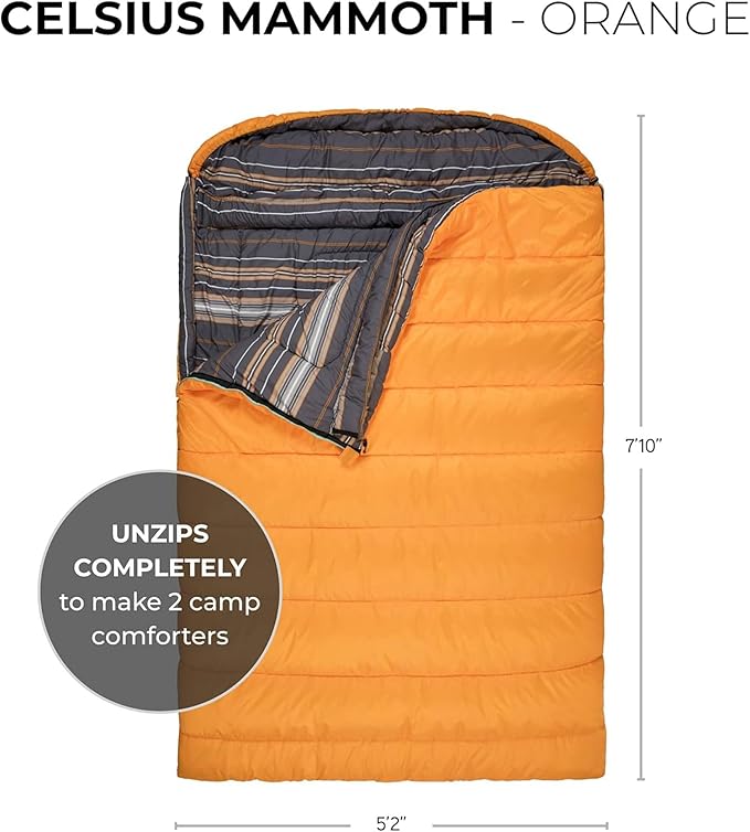 Teton Mammoth Queen Size Double Sleeping Bag- A Warm Bag The Whole Family can Enjoy – Great for Camping, Hunting and Base Camp. Compression Sack Included