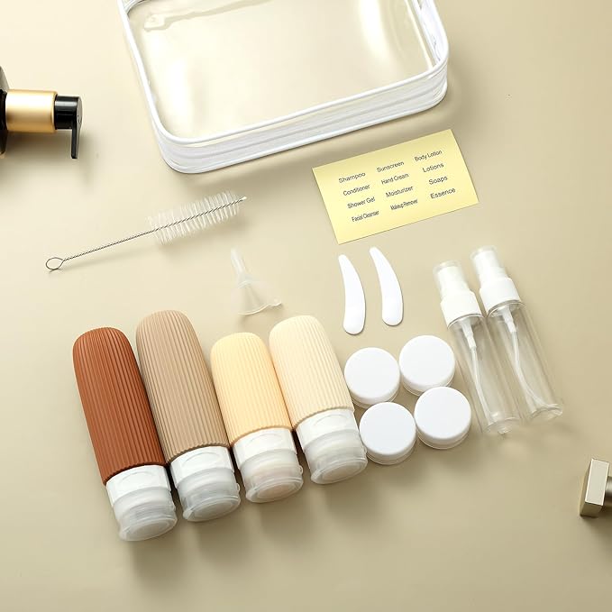 16 Pack Travel Bottles Set, TSA Approved Leak Proof Silicone Squeezable Containers for Toiletries, Refillable Travel Accessories for Conditioner, Shampoo, Lotion & Body Wash Accessories