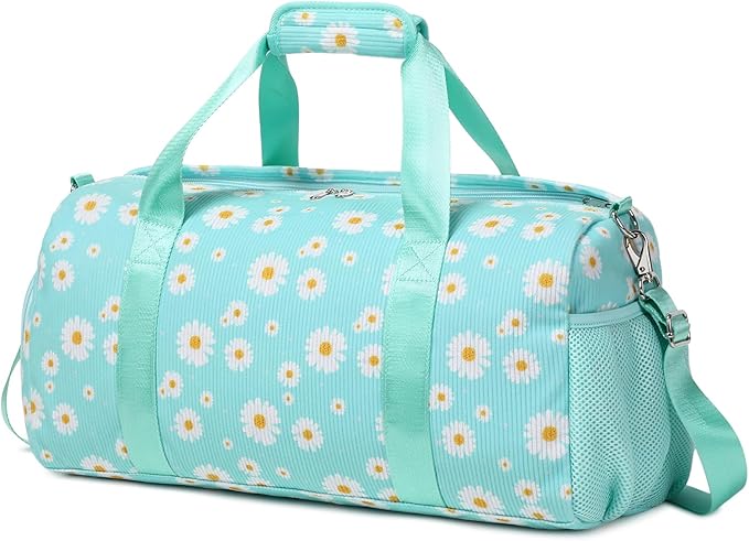 Dance Bag for Girls Gym Bag Sports Duffle Bag with Shoes Compartment Wet Pocket Weekender Overnight Bag for Girls Women Teens Corduroy Daisy Travel Duffle Bag