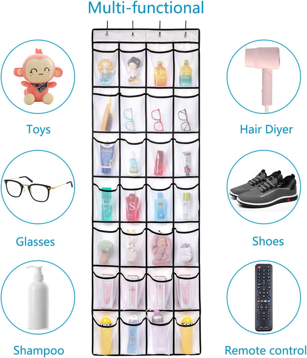 REGELETO 28 Large Pocket Over the Door Shoe Organzier, Hanging Shoe Rack for Door Large Capacity Shoe Organizer Holder with 4 Metal Hooks.
