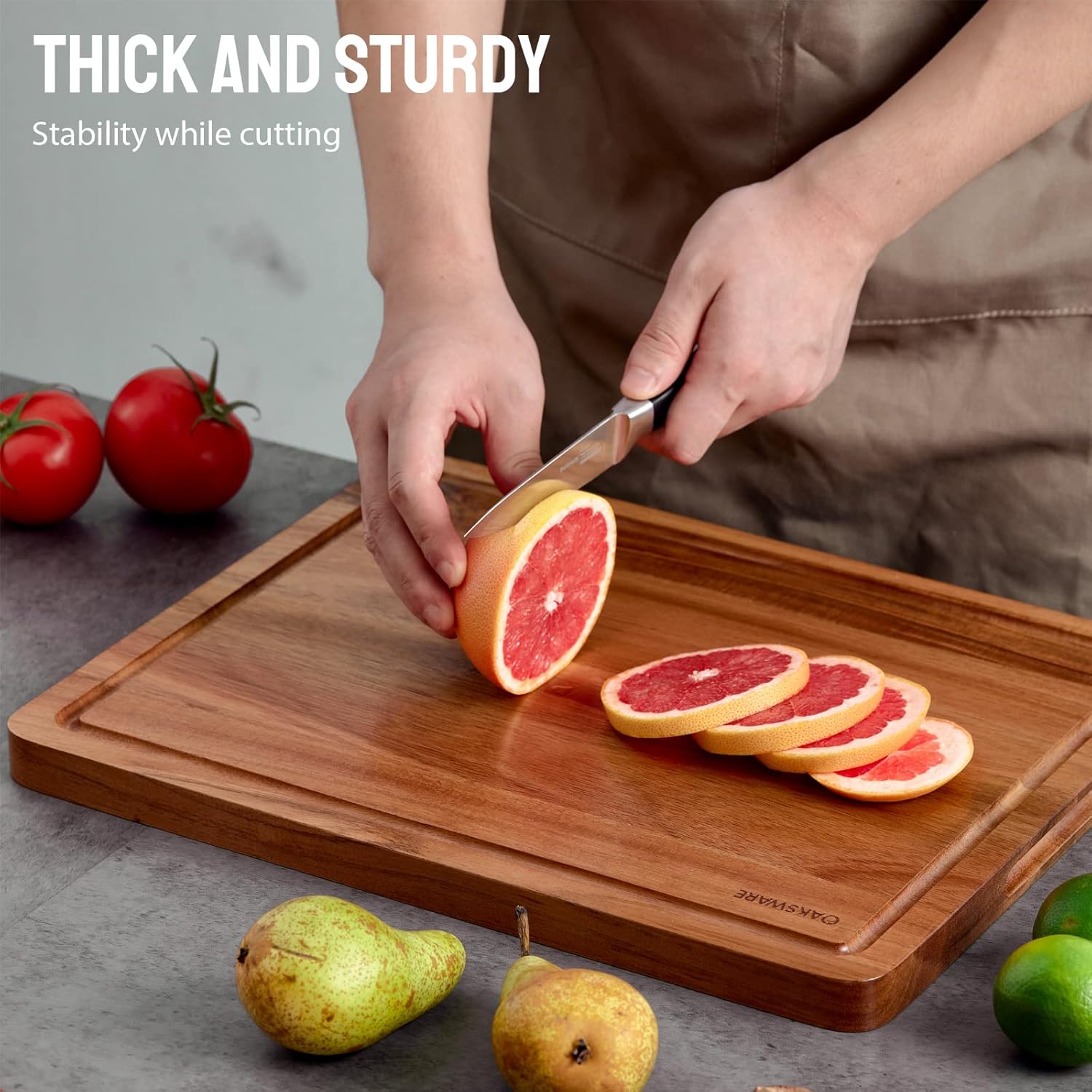 Cutting Boards, 16.5x13 Large Acacia Wooden Cutting Boards for Kitchen, Edge Grain Reversible Wood Chopping Board with Juice Groove and Handles, Pre-Oiled Carving Tray for Meat & Cheese