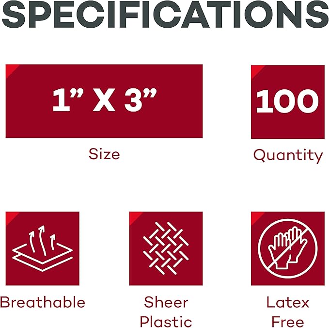 Dealmed Sheer Plastic Flexible Adhesive Bandages – 100 Count (1 Pack) Bandages with Non-Stick Pad, Latex Free, Wound Care for First Aid Kit, 1" x 3"