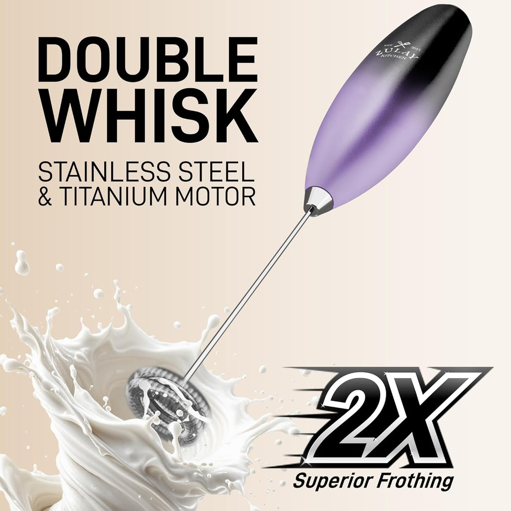 Zulay Kitchen Powerful Double Whisk Milk Frother Handheld - Foam Maker With Stand - Whisk Drink Mixer for Coffee, Mini Foamer for Latte, Matcha, Frappe, Hot Chocolate & Cappuccino (Galaxy)