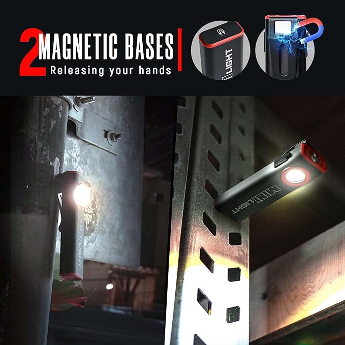 lexall LED Work Light, 1600 Lumens Mini Magnetic Flat EDC Flashlight with Clip, 3 Modes Portable Ultra-Light Bright Waterproof Pocket Light for Working, Camping, Repairing, Emergencies