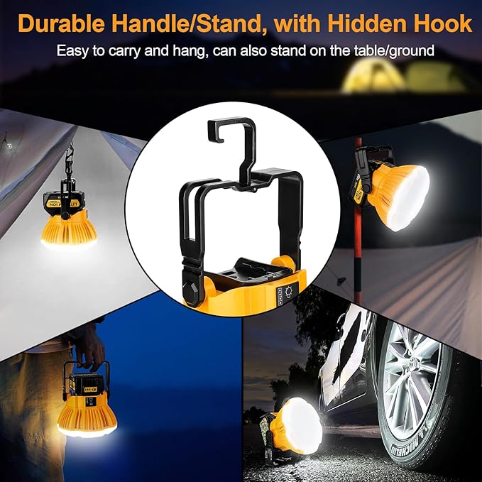 2400LM LED Camping Lantern Light for Dewalt 18V 20V MAX Battery, 3 Adjustable Brightness Cordless Portable LED Work Light Floodlight with Hook for Tent Jobsite Ceiling Light(No Battery)