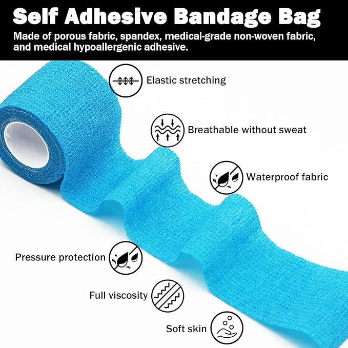 First Aid Bandages Cohesive Wrap Adhesive Self Adherent Tape - Colorful Bandages (Little Blue, 2-inch)