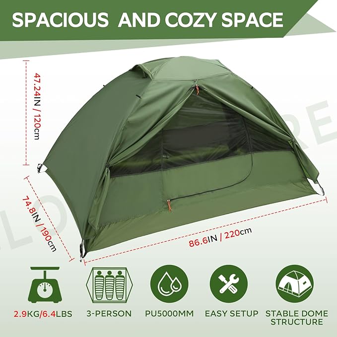 Clostnature Crux Lightweight Tent for Backpacking - 1/2/3/4 Person Ultralight Backpacking Tent, Waterproof Easy Setup Camping Tent, Hiking Tent for Outdoor, Hiking and Mountaineering