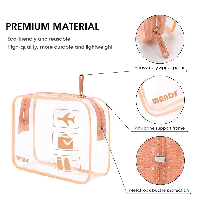 TSA Approved Clear Travel Toiletry Bag wih Zippers Carry-on Travel Accessories Quart Size Toiletries Cosmetic Pouch Makeup Bags for Men and Women (2pcs Lotus Pink)