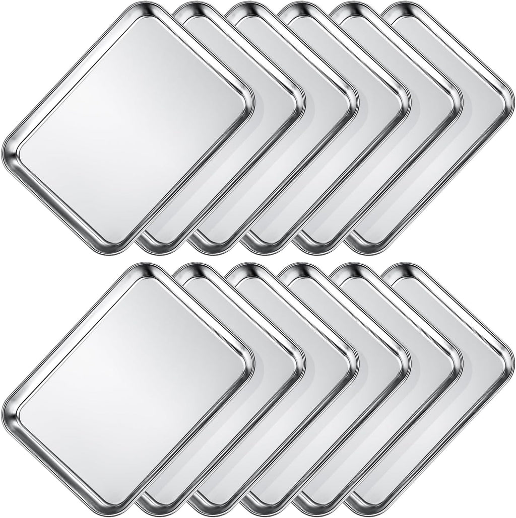 Wildone Sheet Pan Set Baking Sheet Cookie Sheet Baking Pan Toaster Oven Pans, 12 PCS Stainless Steel Baking Tray Cookie Pan, Heavy Duty & Dishwasher Safe, 9 x 6.7 x 1 Inches