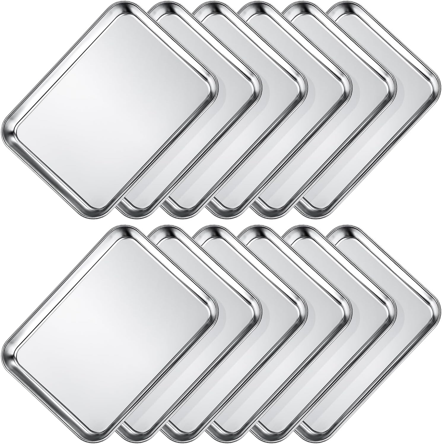 Wildone Sheet Pan Set Baking Sheet Cookie Sheet Baking Pan Toaster Oven Pans, 12 PCS Stainless Steel Baking Tray Cookie Pan, Heavy Duty & Dishwasher Safe, 9 x 6.7 x 1 Inches