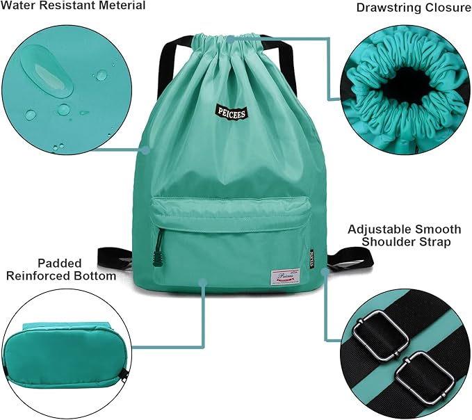 Peicees Waterproof Drawstring Sport Bag Lightweight Sackpack Backpack for Men and Women