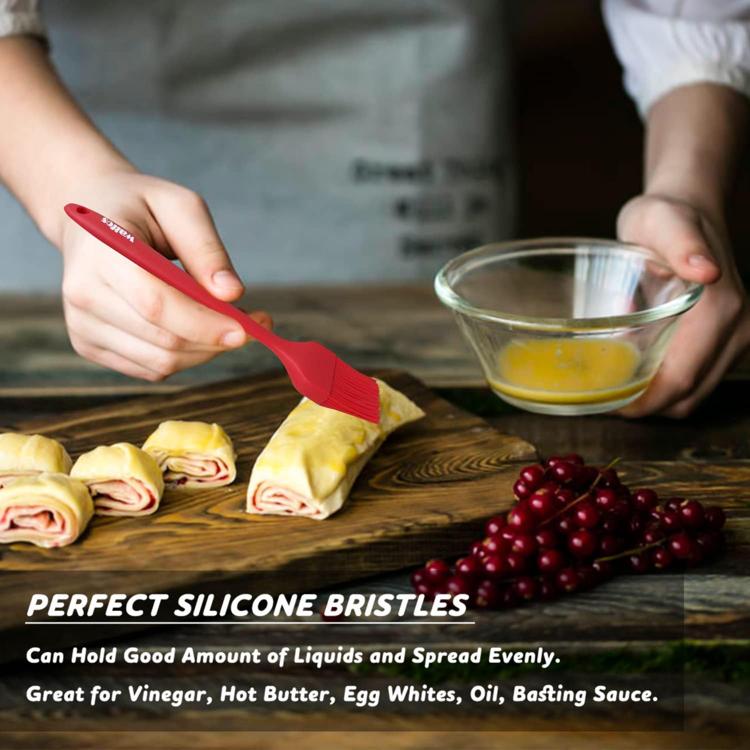 Walfos Silicone Basting Pastry Brush, Heat Resistant Small Basting Brush Set, Strong Steel Core and One-Pieces Design, Perfect for BBQ Kitchen Cooking, Desserts, BPA Free, 2 Pcs