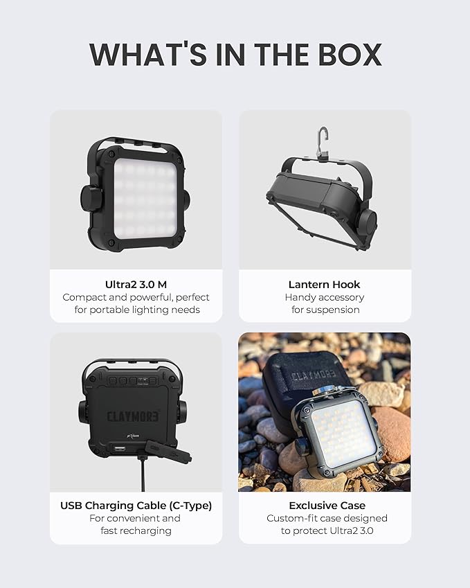 Claymore Ultra2 3.0 (Medium) - Outdoor Rechargeable LED Light for Camping, Tent, Backpacking, Emergency and Industrial Use. Waterproof, Portable Lantern with USB-C, Up to 80 Hours Battery Life.