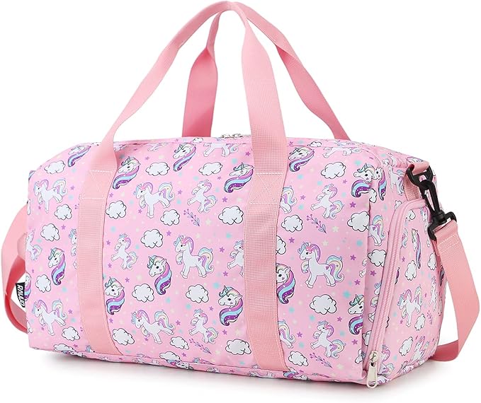 Duffle bag for Girls,RAVUO Water Resistant Travel Overnight Weekend Bag Carry On Bag for Gym Sport Dance with Shoe Compartment and Wet Pocket Unicorn