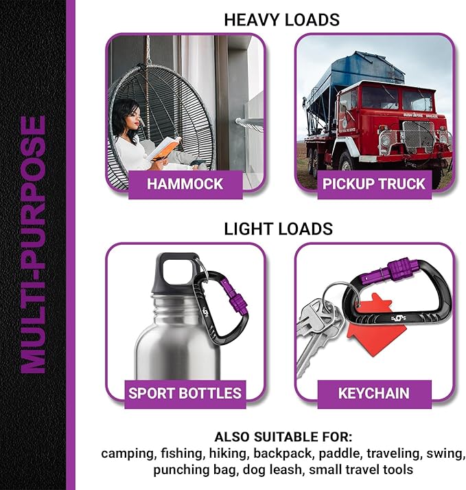 12kN (2697 lbs) Heavy Duty, Locking, Auto Locking, Wiregate Carabiner Clips, for Securing Pets, Outdoor, Camping, Hiking, Hammock, Dog Leash Harness, Keychains