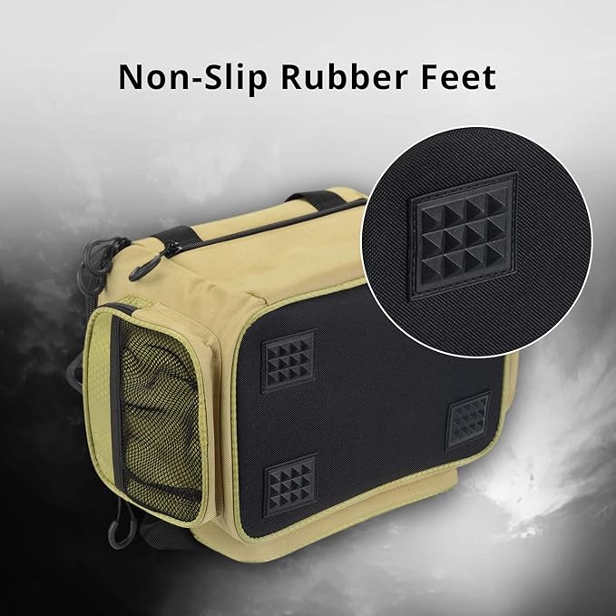 Calamus Fishing Tackle Bags - Fishing Bags for Saltwater or Freshwater Fishing - Rip-Stop PE - Padded Shoulder Strap - Pliers Storage -Khaki