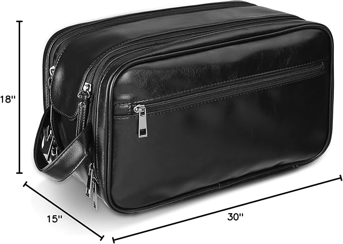 Personalized Leather Travel Toiletry Bag for Men, Large Travel Bathroom Shaving Dopp Kit, Large Cosmetic Bag Waterproof