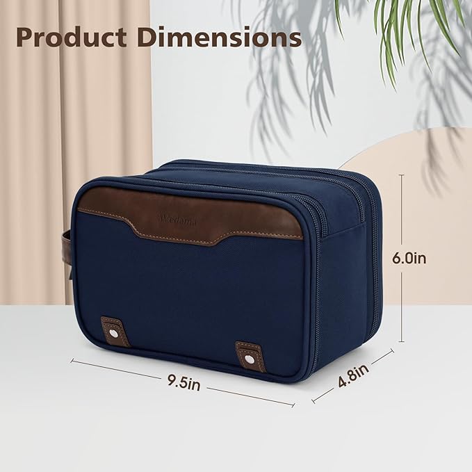 Wedama Toiletry Bag for Men, Medium Hanging Travel Toiletry Bag, Extra Electronic Organizer Bag Waterproof Shaving Bag for Toiletries with PU Handle for Travel Business Trips Swim Camping, Blue