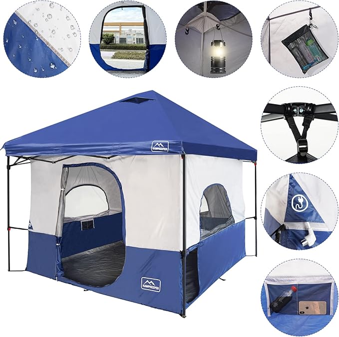 KAMPKEEPER Camping Cube, Converts 10'x10' Straight Leg Canopy into Inner Pop Up Tent, with 1 Dog Hole–Fully Vented Roof(Canopy & Frame NOT Included), Navy Blue