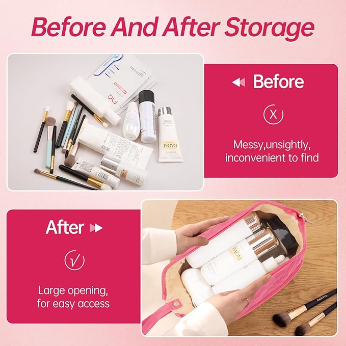 Abiudeng Large Capacity Makeup Bag Ladies Cosmetic Bag Travel Bag with Compartments Portable PU Leather Travel Makeup Bag with Handle