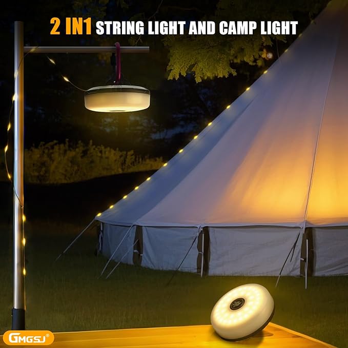 2 Pieces Camping String Lights - Outdoor String Lights with 8 Modes, Type-C Fast Charging, Durable & Waterproof for Camping, Party, and Christmas, with Storage Case (32.8ft-2pcs)
