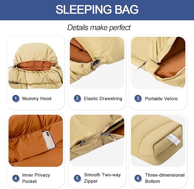 Ultralight Down Sleeping Bag for Adults with 600 Fill Power, Compact Sleeping Bag with Compression Sack for Backpacking, Hiking and Camping