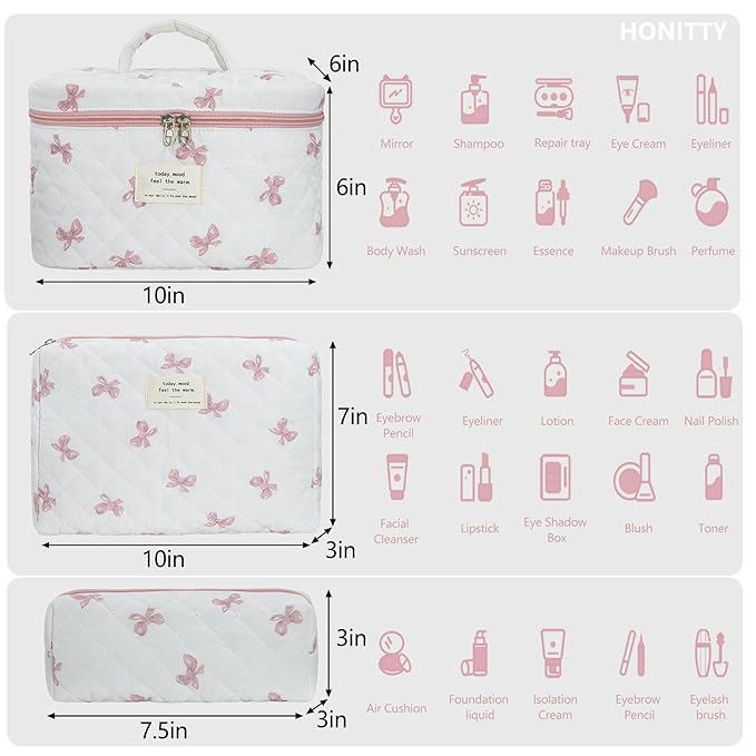 Makeup Bag,Quilted Cosmetic Bag,Large Floral Make Up Bag for Women,Cotton Makeup Bag Set,Flower Travel Toiletry Bag