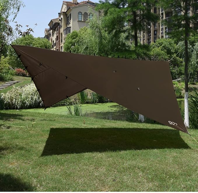 Gold Armour Rainfly Tarp Hammock, Premium 14.7ft/12ft/10ft/8ft Rain Fly Cover, Waterproof Ultralight Camping Shelter Canopy, Survival Equipment Gear Camping Tent Accessories (Brown 10ft x 8ft)