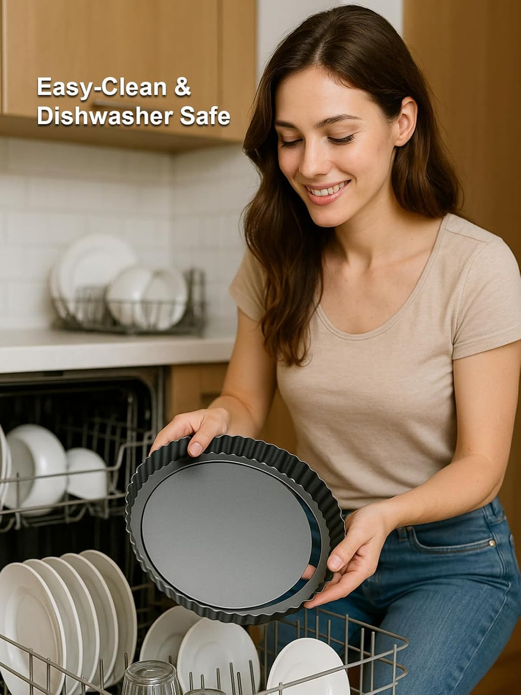 10 Inch Round Quiche Pans with Pie Cake Server. Removable Bottom, Non-Stick Coating, Rugged Carbon Steel for Tart Quiche Pie Baking. Gift for Women Wife Christmas Thanksgiving Party Festival