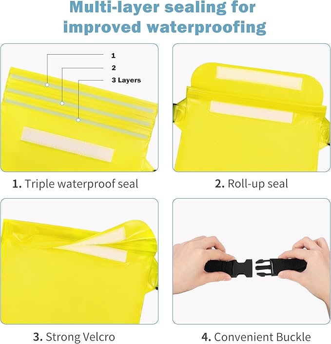 2-Pack Waterproof Pouch with Adjustable Waist Strap, Waterproof Dry Bag, Keeps Cell Phones and Valuables Safe and Dry, Perfect for Kayaking, Beach, Camping and Swimming (Black)