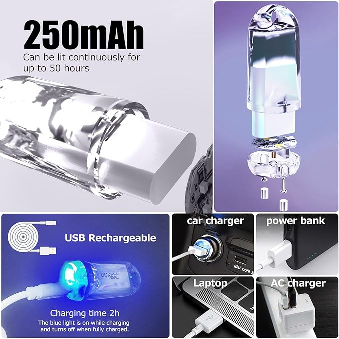 USB Mini LED Lantern, 2 Pack Waterproof EDC Keychain LED Flashlight for Camping, Type-C Rechargeable Battery Small Stick Lamp Puck Dog Collar Torch Light (7-Color Gradient+Red)