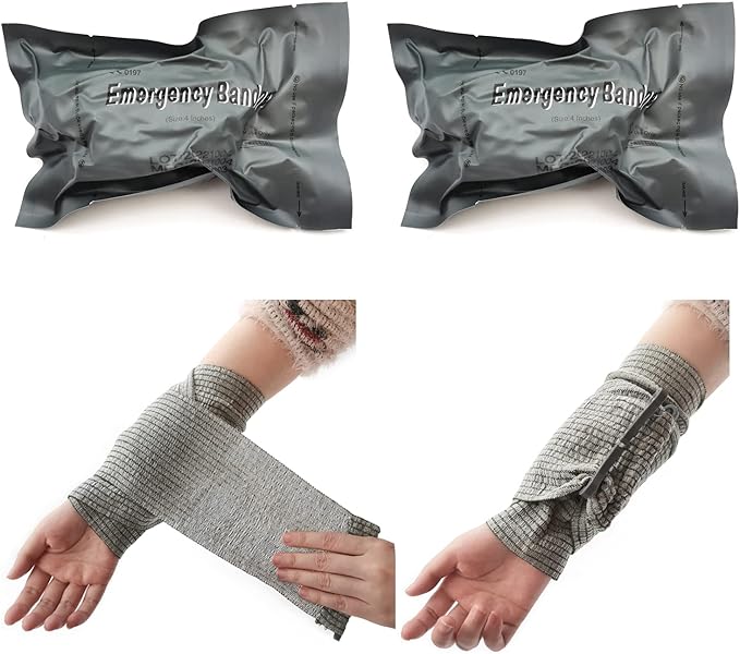 2 Pack Israeli Emergency Bandage, Vacuum Sealed Medical Compression Bandage,Trauma Wound Dressing, Self-Adhesive Combat Tactical First Aid Kit 4 inches (2pcs 4 inches)
