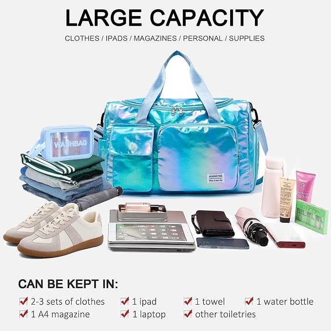 Small Gym Bag for Women, Travel Duffle Bag Carry On Weekender Bag with Shoe Compartment