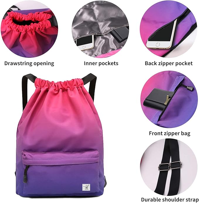 Waterproof Drawstring Bag, Gym Bag Sackpack Sports Beach Backpack for Men Women