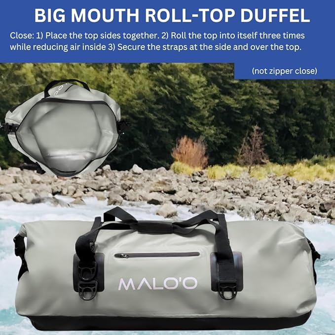 Malo'o Waterproof Roll-Top Duffel - 100L - Keep Gear Dry for Outdoor Adventures - Pockets & Molle Loops