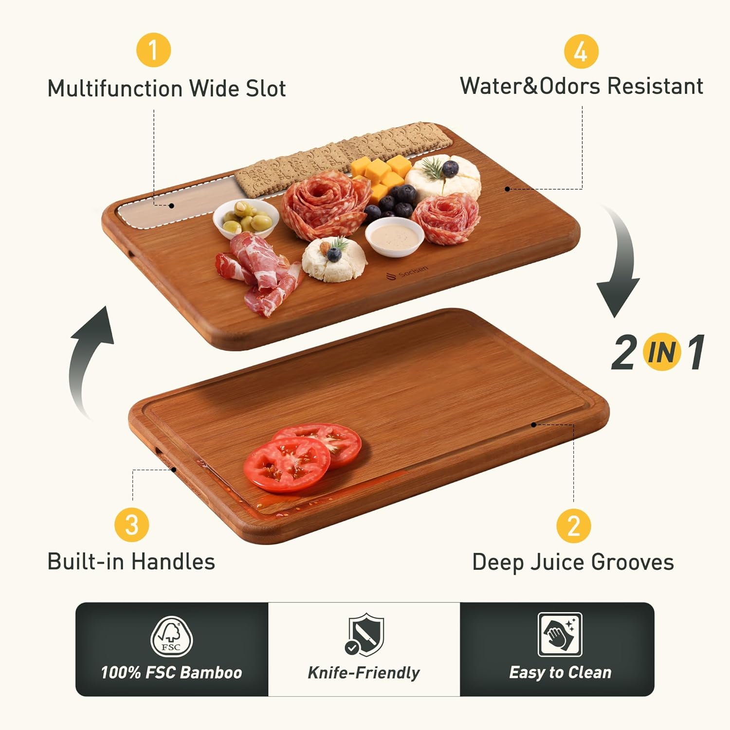 3 Packs Bamboo Cutting Board Set Non Toxic Wood Cutting Boards for Kitchen Nice Solid Thick Wood Juice Groove Chopping Board Extra Large Big Small Best Charcuterie Board for Organic Vegetable Meat