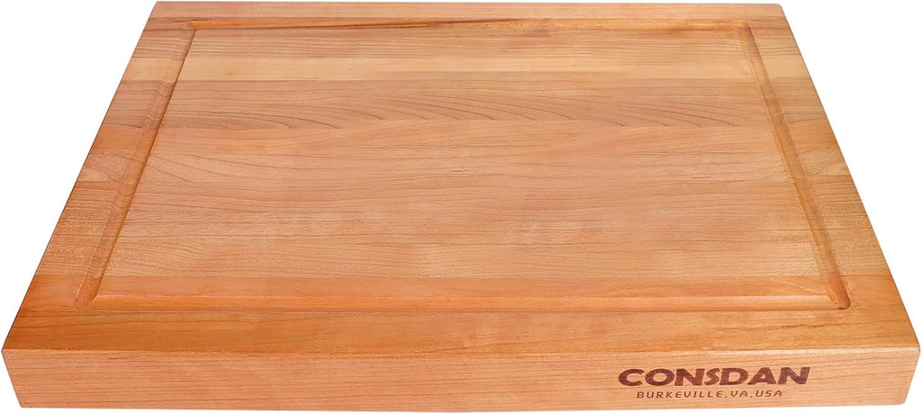 CONSDAN Wood Cutting Board for Kitchen, USA Grown Hardwood, 16 x 12, Solid Cherry Wood with Invisible Inner Handle, Prefinished with Food-Grade Oil, Suitable for Kitchen Edge Grain, 1-1/2" Thick