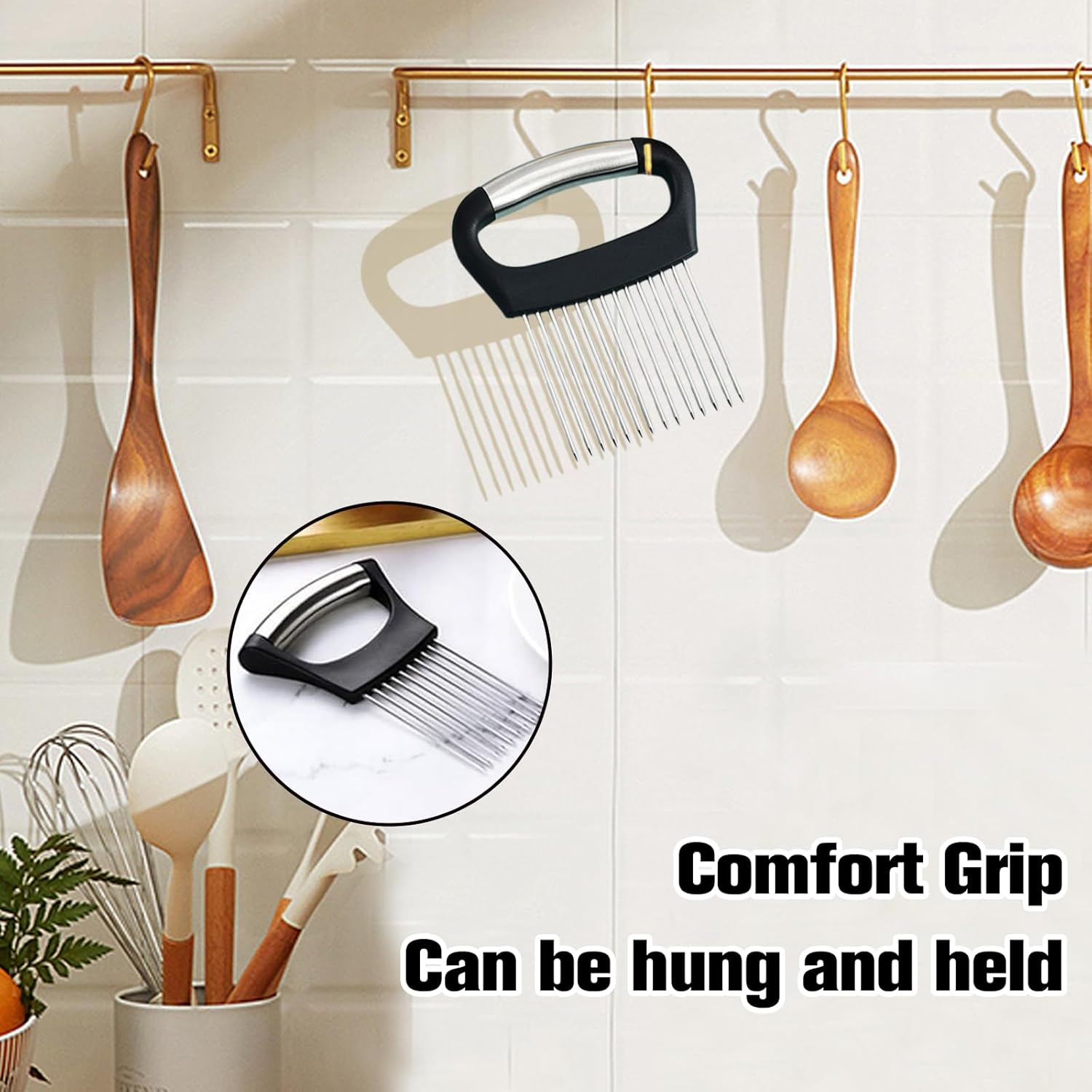 Onion Holder for Slicing, Large Onion Cutter Vegetable Chopper, Stainless Steel Tomato Slicer for Potato Lemon, Practical Meat Tenderizer Tool(2 Pcs)