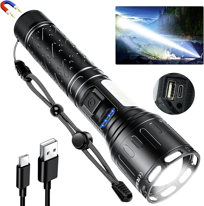 Flashlights High Lumens Rechargeable- 100,000LM Super Bright Tactical Magnetic LED Flash Light with 8 Modes,COB Work Light,Waterproof,Power Handheld Flashlight for Emergency,Hurricane,Hiking