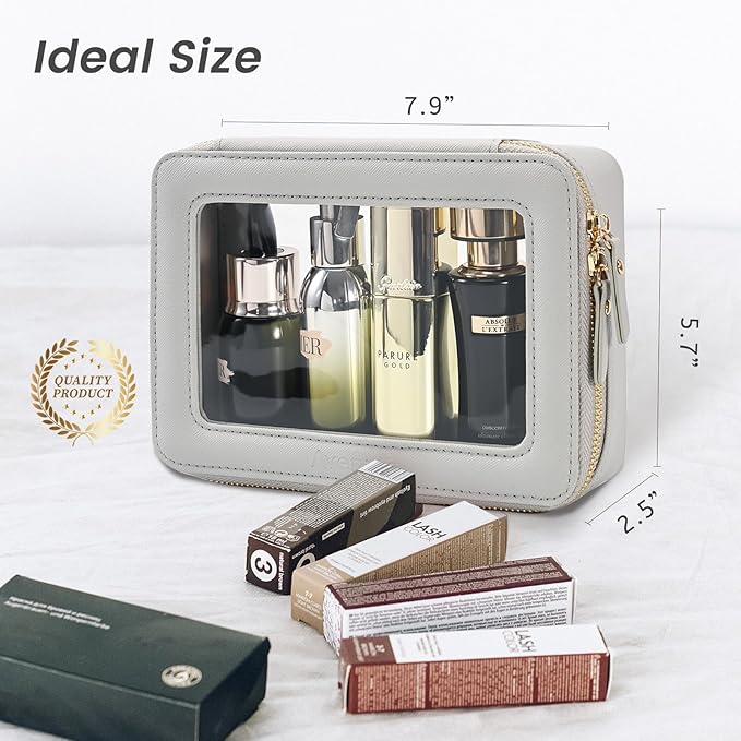 Aveniee Clear Makeup Bag for Women, Cosmetic Case Travel Toiletry Bag, Heavy Duty Makeup Organizer Car Bag for Accessories with dual Zippers(Grey,Middle)