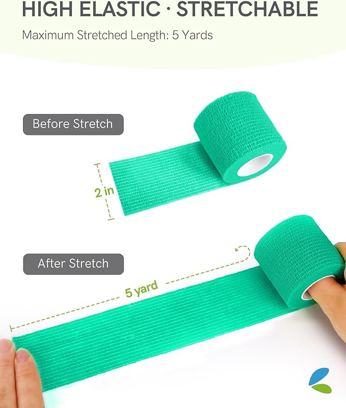 FriCARE Self Adhesive Bandage Wrap, Medical Tape in First Aid Kit, Cohesive Bandages for Wounds Sport Vet, FSA/HSA Eligible, 2 Inches X 5 Yards 6 Rolls, Teal