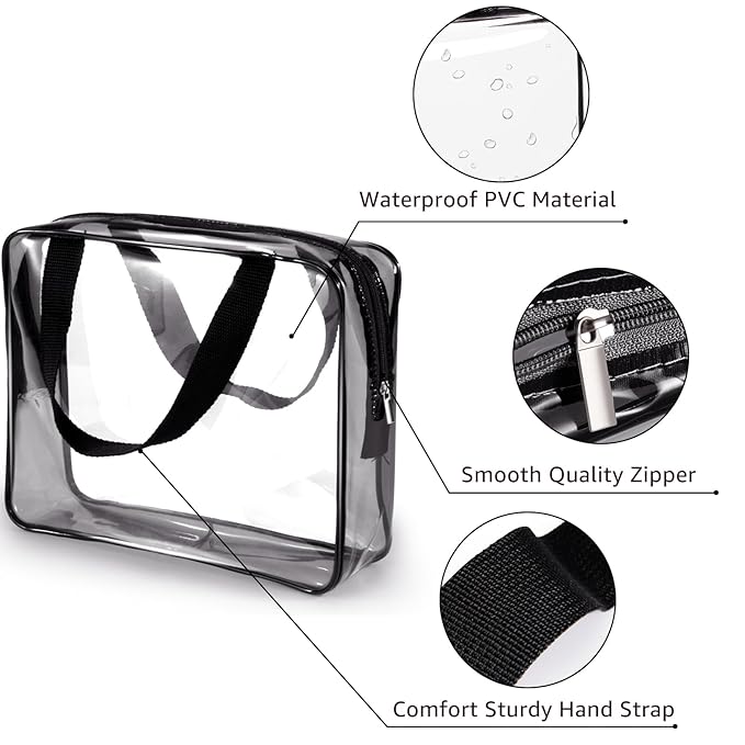 2Pcs Crystal Clear PVC Travel Toiletry Bag Kit for Women Men, Waterproof Vinyl Packing Organizer Storage Bags with Zipper Handle Straps, Cosmetic Pouch Carry on Airport Airline Compliant Bag Handbag