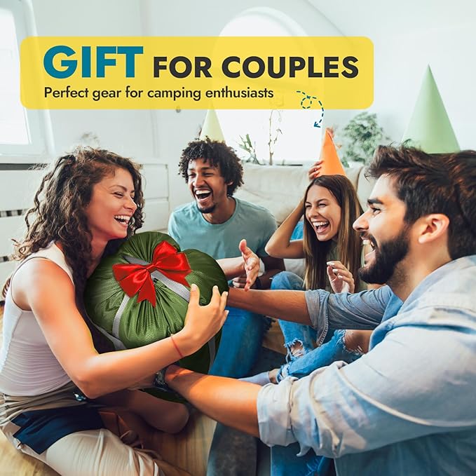 CANWAY Double Sleeping Bag Flannel for Adults Cold Weather Queen Size Two Person Sleeping Bags for Camping with 2 Pillows