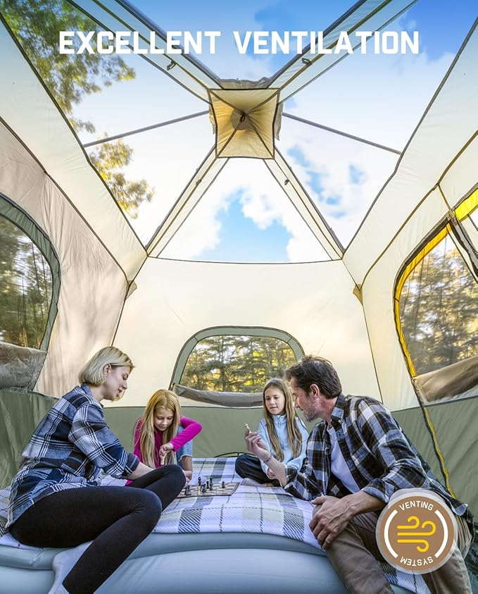 FanttikOutdoor Camping Tent 4/6/8/10 Person Instant Cabin Tent Setup in 60 Seconds with Rainfly & Windproof Portable with Carry Bag for Family Camping & Hiking, Upgraded Ventilation